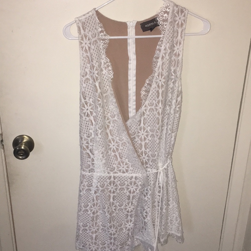 White Lace Wrap Romper